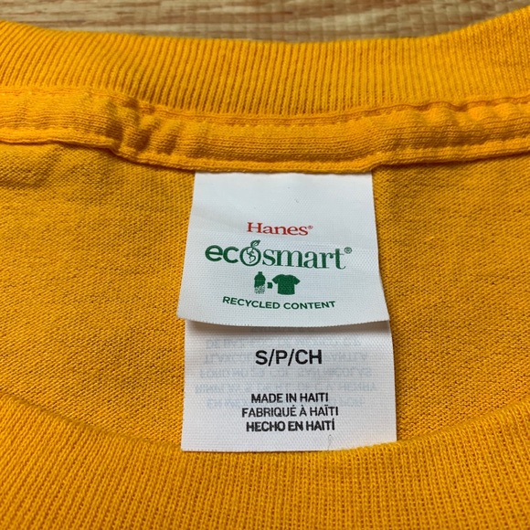 Yellow Hanes Eco-Smart Shirt Size Small Better Planet Earth Recycled 50/50 Tee - Picture 4 of 7